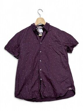 Denim & Flowers Men's Short Sleeve Button-Up Shirt M Plum Dot